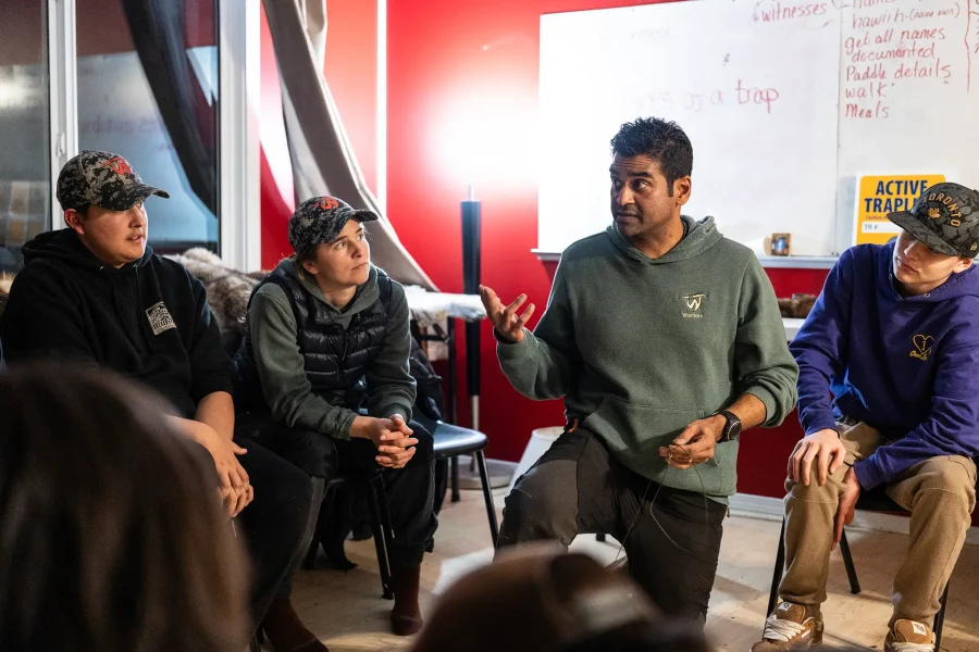 Ricardo shows a trapping demo (Tla-o-qui-aht Territory)